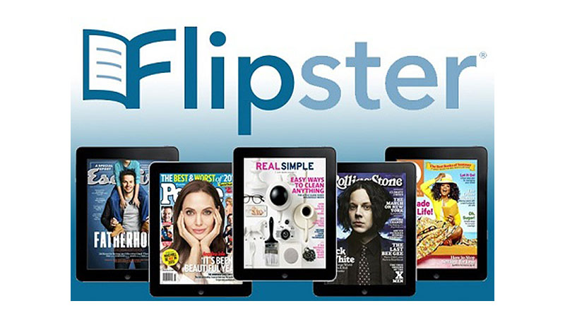 Flipster Logo and magazine covers on tablets