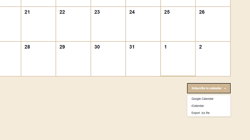 New Subscribe To Calendar option on Calendar Page