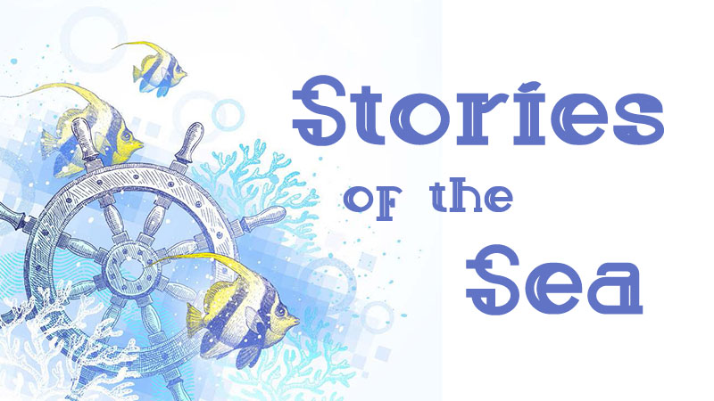 Stories of the Sea Old wwoden captain's wheel and angel fish