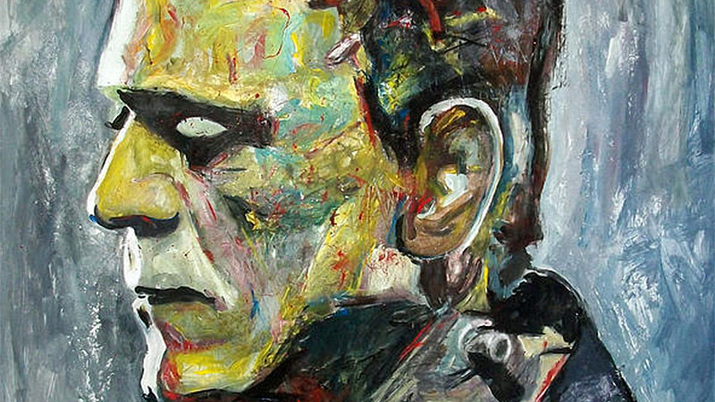 Art Night Out Spooky Painting Boris Karloff Frankenstein painting