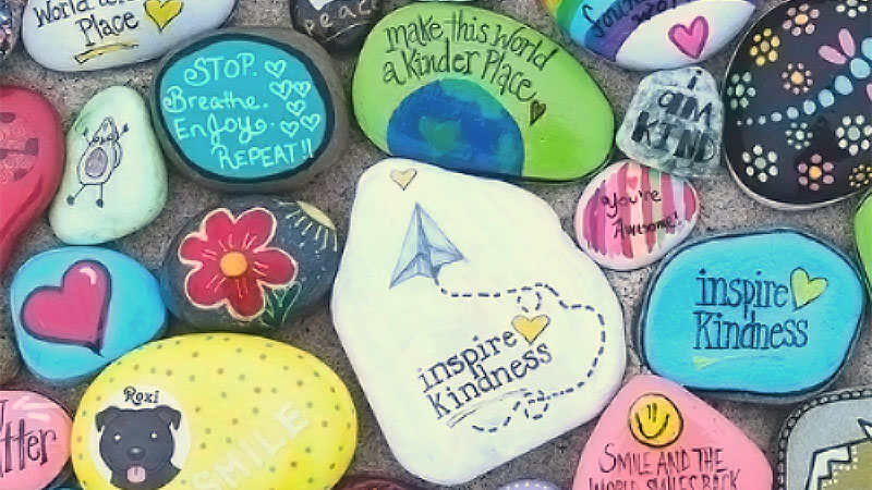 rocks hand painted with kindness slogans and artwork