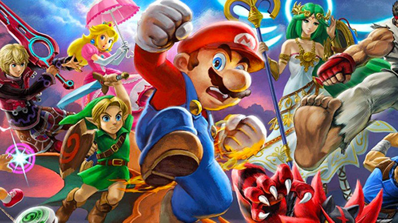 Cartoon of Mario and other famous video game characters.